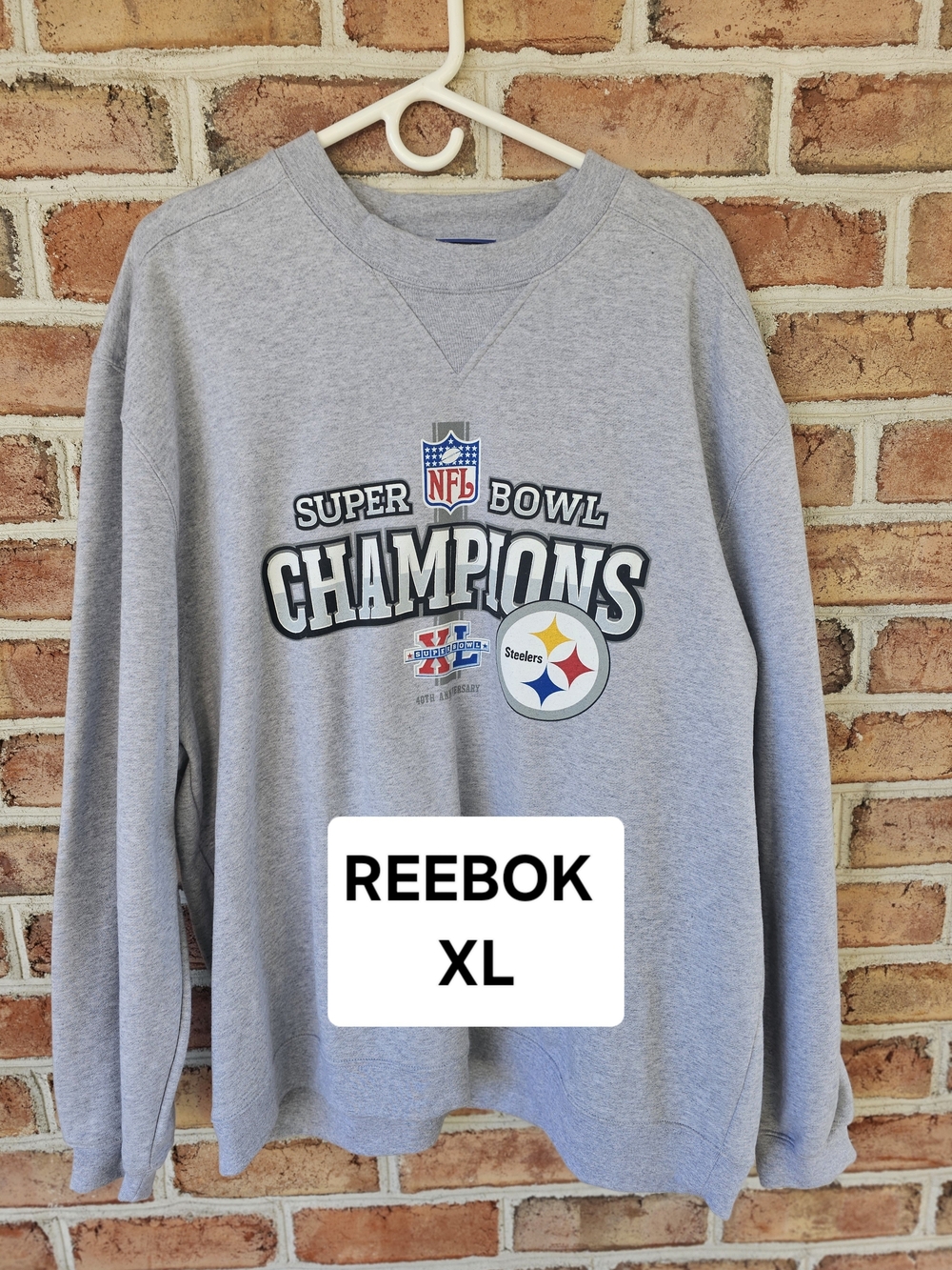 STEELERS Reebok Gray NFL Super Bowl Champions Crewneck Sweatshirt